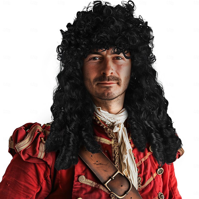 Pirate Wig Long Black Wavy Curly Captain Halloween Punk Rock adult Cosplay