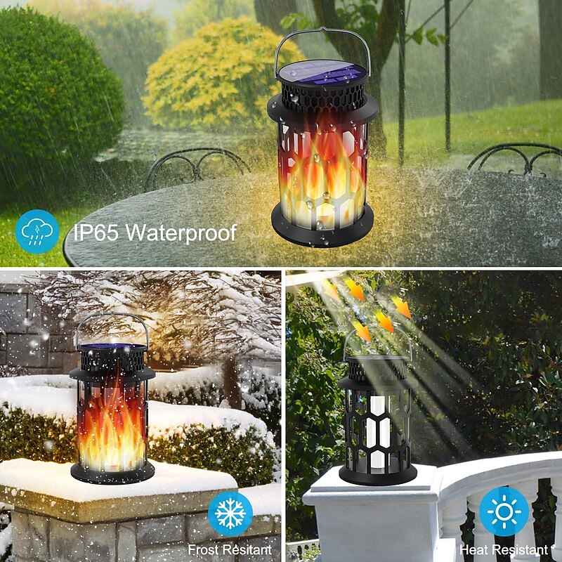 Solar Lanterns Outdoor Waterproof Flickering Flame LED Hanging Lanterns Decorative Outdoor Solar Lights for Garden Patio Pathway Yard Halloween Indoor Outdoor Decorations 1pc3