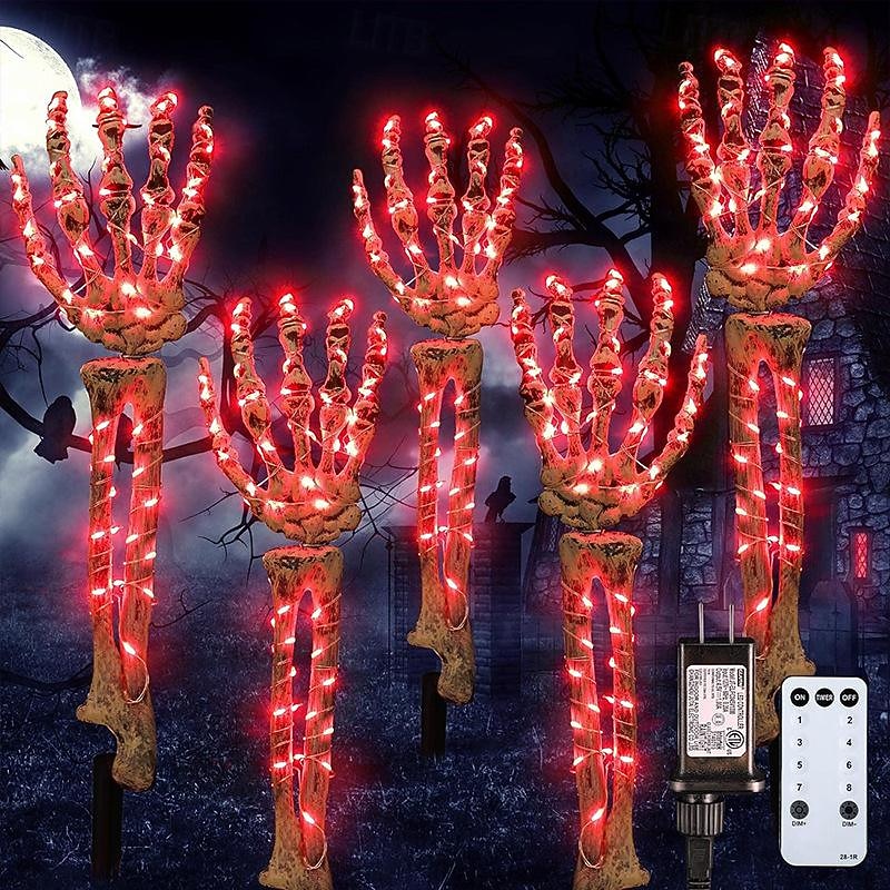 5 In 1 Halloween simulation luminous ghost hand ground plug-in lamp courtyard garden path party festival horror and eerie atmosphere decorative Lights Us Plug