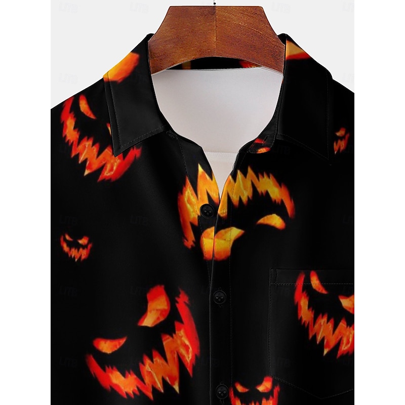Halloween Pumpkin Men's Printed Shirts Spring & Summer Shirt Collar Short Sleeves Black M L XL Terylene Shirt Normal3