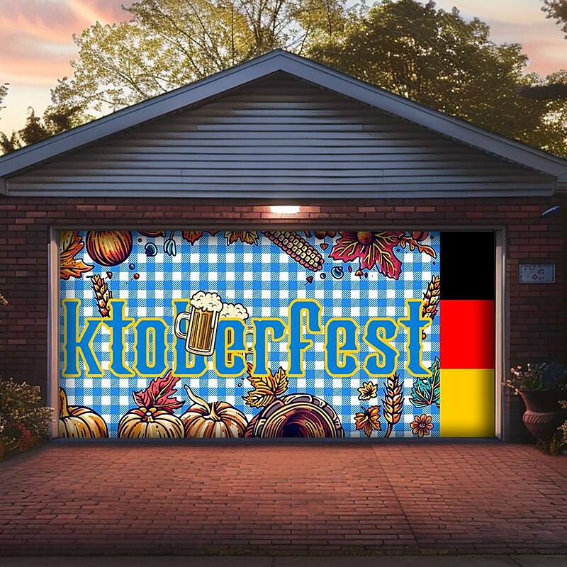 German Oktoberfest 2025 Outdoor Garage Door Cover Banner Pretzel Beer Vintage Farmhouse Large Backdrop Decoration for Holiday Outdoor Garage Door Home Wall Decorations4
