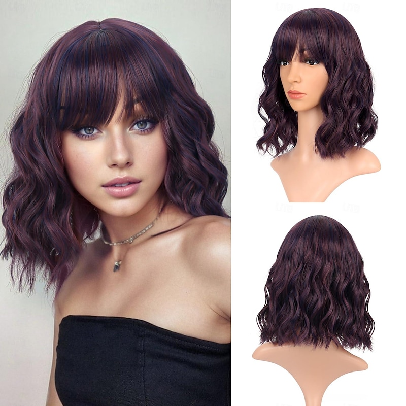 Loose Wave Bob Wig Wavy  with Air Bang Curly Hair Wigs Synthetic Cosplay Party Wigs for Women2
