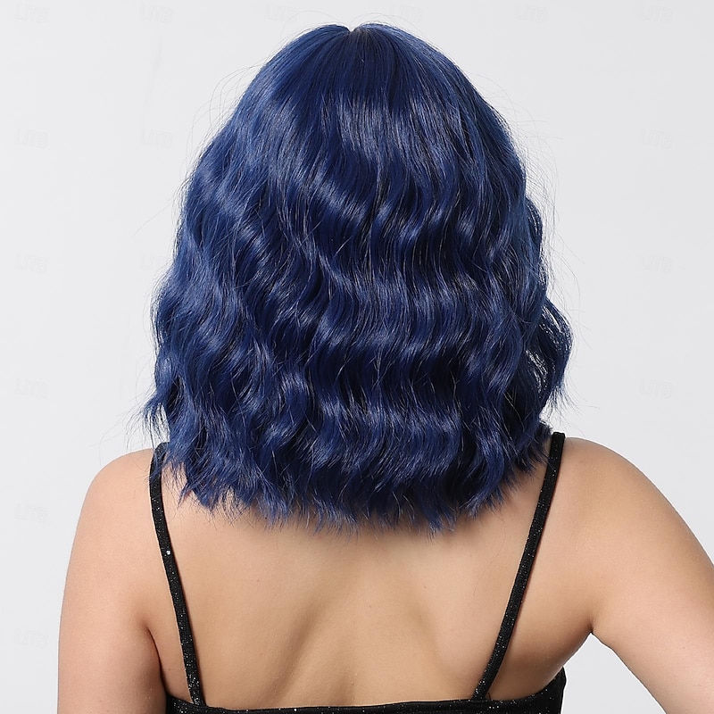 Synthetic Wig Uniforms Career Costumes Princess Curly Wavy Middle Part Layered Haircut Machine Made Wig 22 inch Royal Blue Synthetic Hair Women's Cosplay Party Fashion Blue Halloween Wigs4