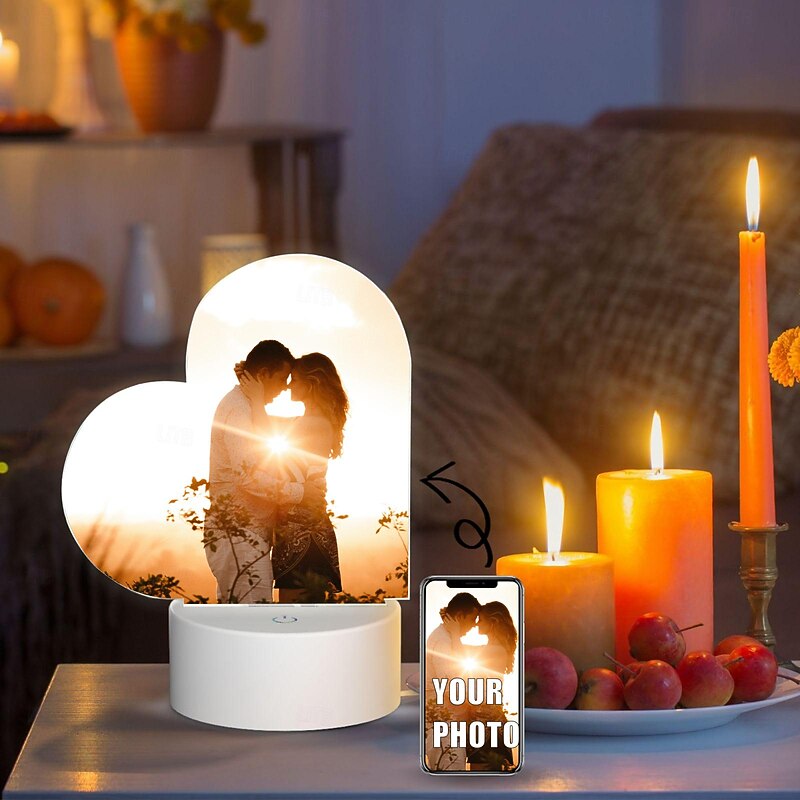 Personalized Light Up Photo Lamp Custom Valentines Heart Shaped USB Night Light Ideal for Valentine's Day and Anniversary Gift for Wife Husband or Lovers
