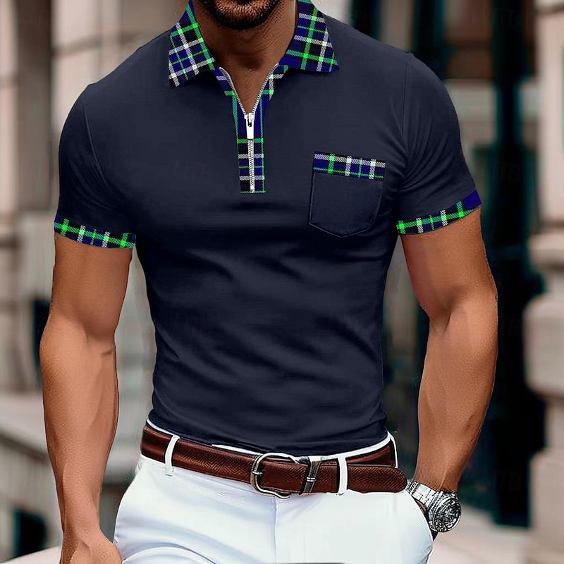 Men's Sports Polo Shirts Golf Shirt Casual Holiday Lapel Quarter Zip Short Sleeve Fashion Basic Plain Quarter Zip Summer Regular Fit Red Sports Polo Shirts3