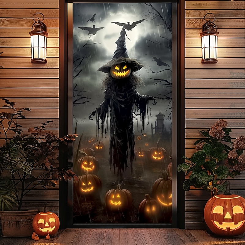 Halloween Door Decorations Halloween Door Covers Ghost Witch Door Tapestry Door Curtain Decoration Backdrop Door Banner for Front Door Farmhouse Holiday Party Decor Supplies4