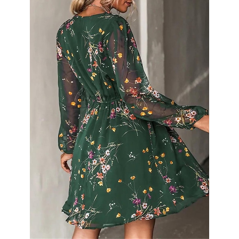 Women's Casual Dress Formal Dress Floral Print V Neck Mini Dress Stylish Casual Daily Date Long Sleeve Summer 6