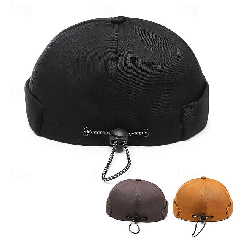 Men's Melon Cap Hat Black Yellow Cotton Fashion Casual Street Daily Plain Adjustable Breathable