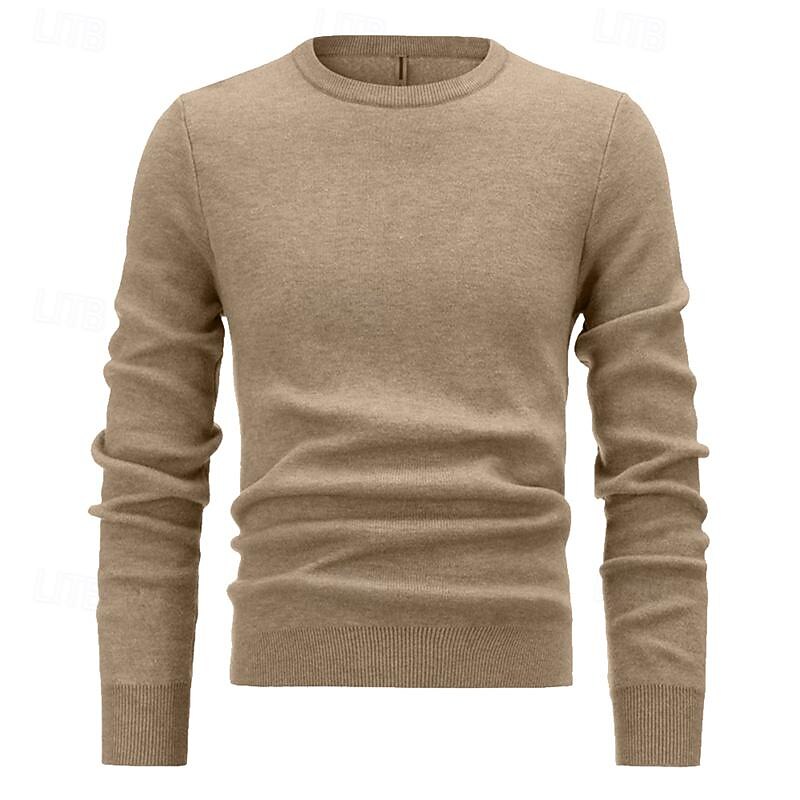 Men's Pullover Sweater Jumper Knit Sweater Ribbed Knit Regular Knitted Plain Crew Neck Fashion Basic Daily Wear Date Clothing Apparel Fall & Winter Black Green S M L4
