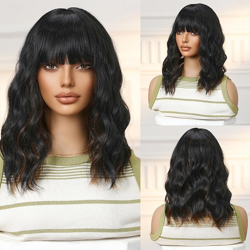 Synthetic Wig Uniforms Career Costumes Princess Curly Wavy Middle Part Layered Haircut Machine Made Wig 14 inch Black / Brown Synthetic Hair Women's Cosplay Party Fashion Multi-color