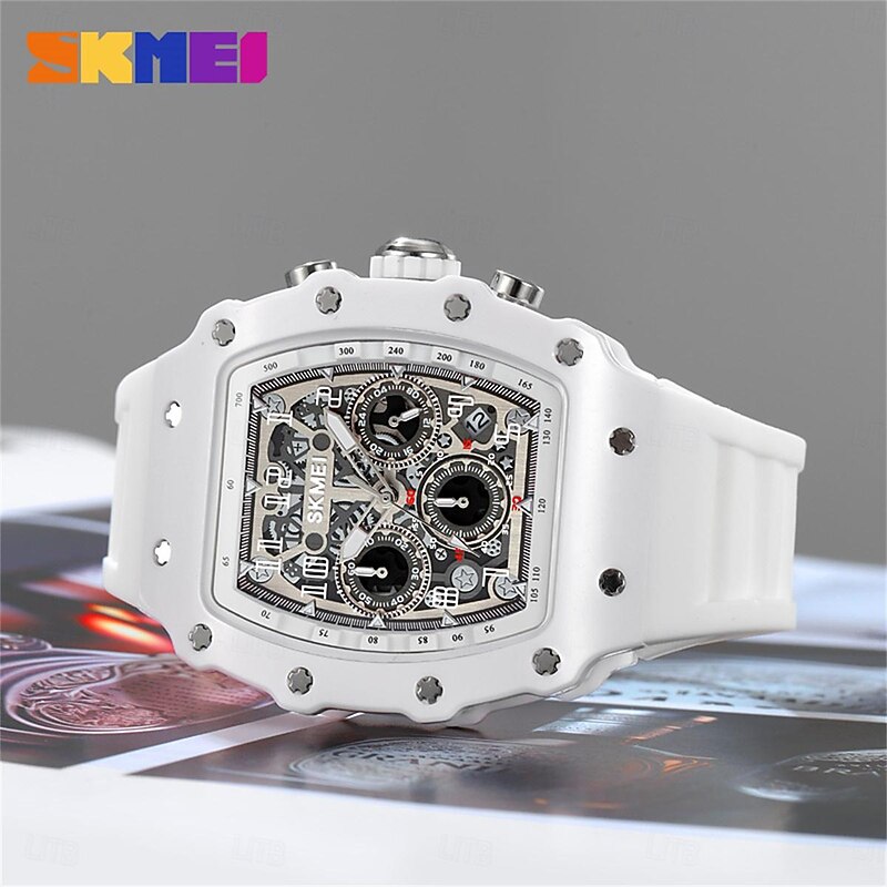 SKMEI Men Quartz Watch Outdoor Fashion Casual Wristwatch Stopwatch Countdown Calendar Waterproof Silicone Gel Watch3