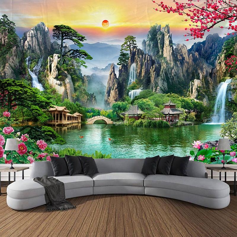 Chinese Landscape Painting Hanging Tapestry Wall Art Large Tapestry Mural Decor Photograph Backdrop Blanket Curtain Home Bedroom Living Room Decoration3