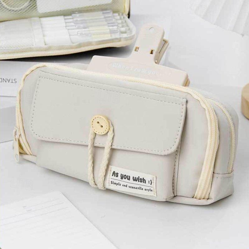 Cute Large Capacity Pencil Bag Pencil Cases Pen Pouch Marker Bag Oxford Cloth for School Student Black Green Beige4
