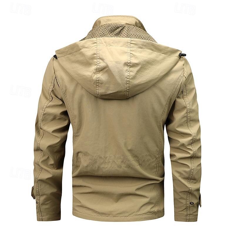 Men's Outdoor Jacket Cargo Jacket Hoodie Jacket Tactical Jacket Outdoor Daily Removable Soft Multiple Pockets Spring &  Fall Plain Casual Comfortable Hooded Regular Black Khaki Army Green Jacket4