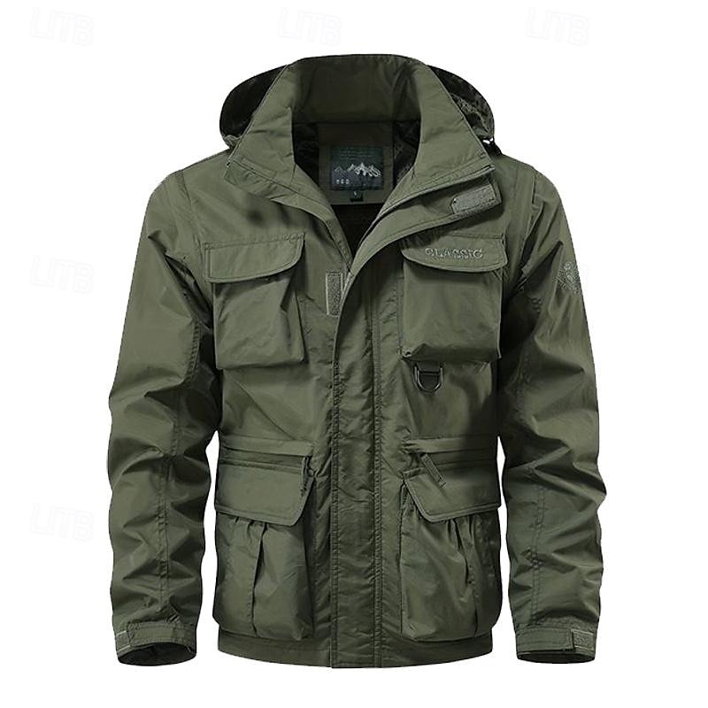 Men's Outdoor Jacket Cargo Jacket Hoodie Jacket Hiking Jacket Outdoor Daily Removable Soft Multiple Pockets Spring &  Fall Plain Casual Comfortable Hooded Regular Black Khaki Army Green Jacket4