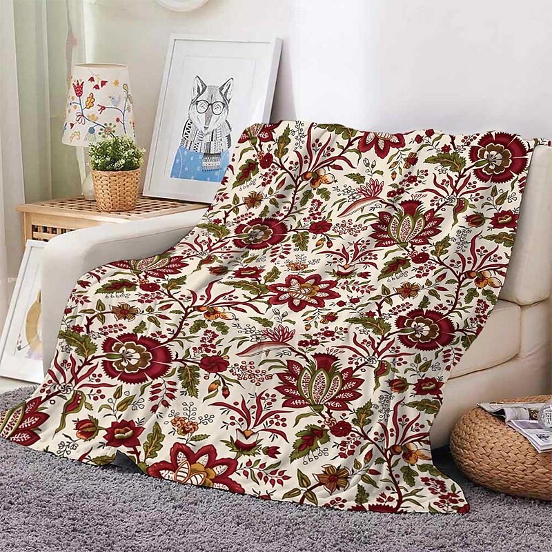 Retro Floral Flannel Blanket Sofa Cover Blanket Office Lunch Nap Blanket AC Blanket Skin-friendly Children Adult Bedroom Blanket2
