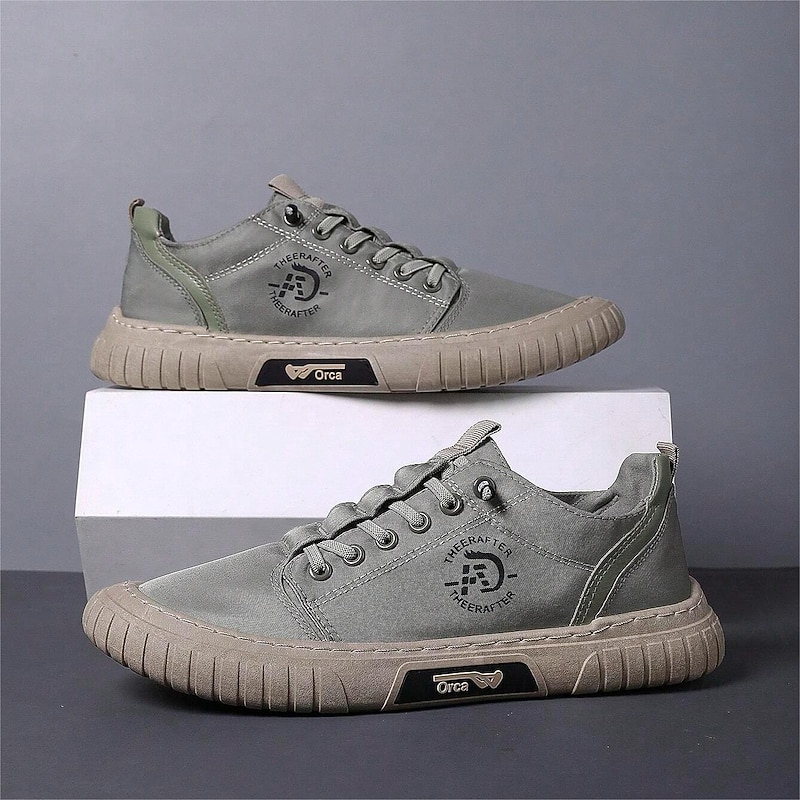Men's Casual Green Canvas Sneakers - Lightweight Lace-Up Walking Shoes for Everyday Wear2