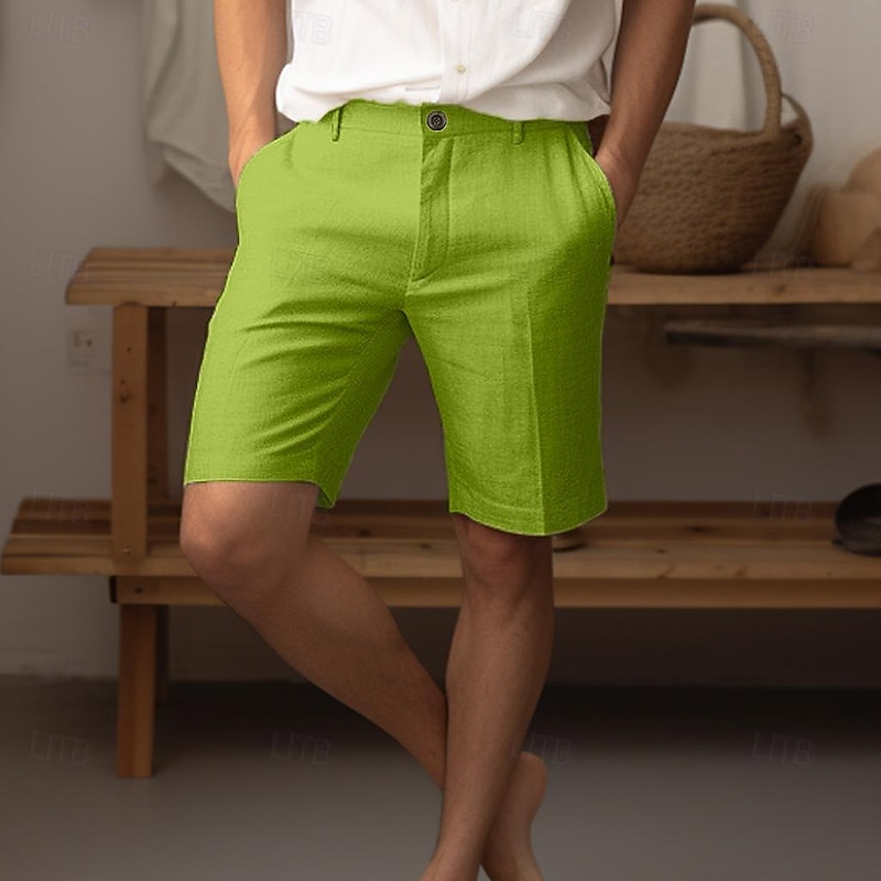 40% Linen Men's Shorts Linen Shorts Summer Shorts Button Up Pocket Plain Comfortable Breathable Short Vacation Daily Going out Classic Casual White Navy Blue3