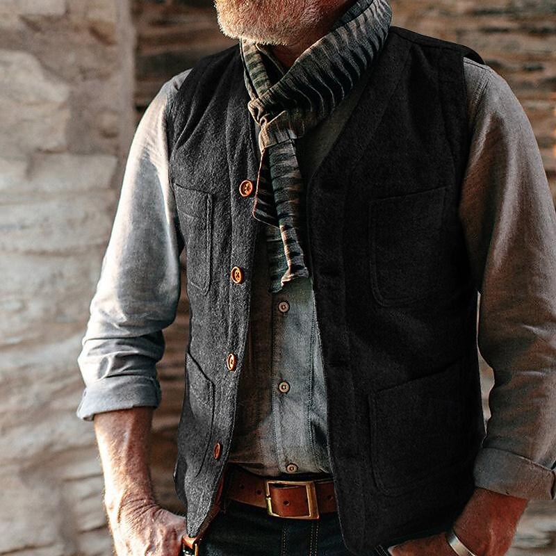Men's Vest Gilet Daily Date Vacation Fashion Business Spring &  Fall Button Pocket Polyester Comfortable Plaid Single Breasted One-button V Neck Regular Fit Black Gray Vest2
