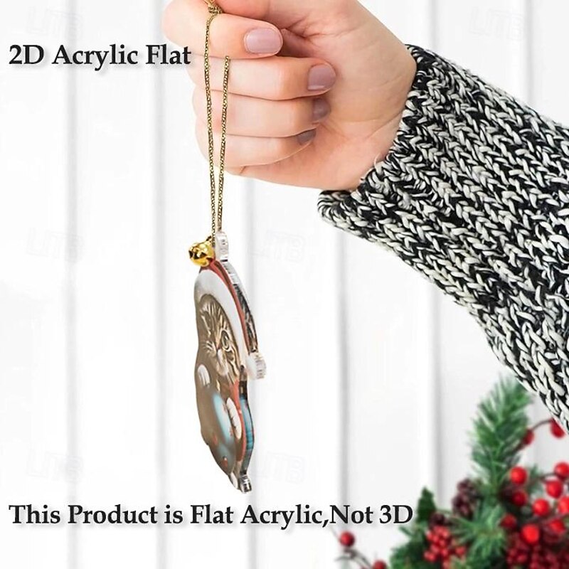 1pc Christmas 2D Acrylic Cat Hanging Decoration - Cute Cat Ornament for 2024 - New Year Festive Party Supplies - Ideal Winter Gift for Cat Lovers2