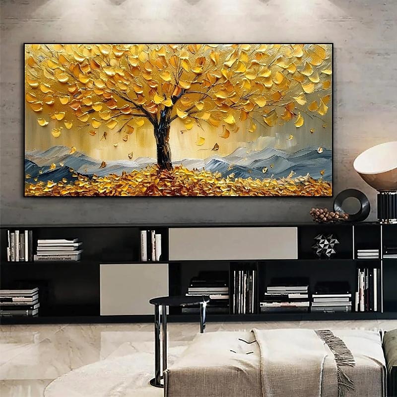 3D gold tree oil painting handmade Golden Tree Oil Painting on Canvas Large Abstract Textured Gold Yellow tree oil painting Life Tree painting Wall Art Custom Trendy Modern artwork Living Room Decor4