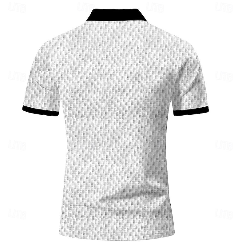 Men's Casual Color Contrast Polo Zipper Lapel Shirt Short-sleeved Suit2