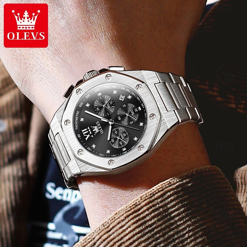 OLEVS Men Quartz Watch Fashion Casual Business Wristwatch Luminous Calendar Waterproof Decoration Steel Watch3