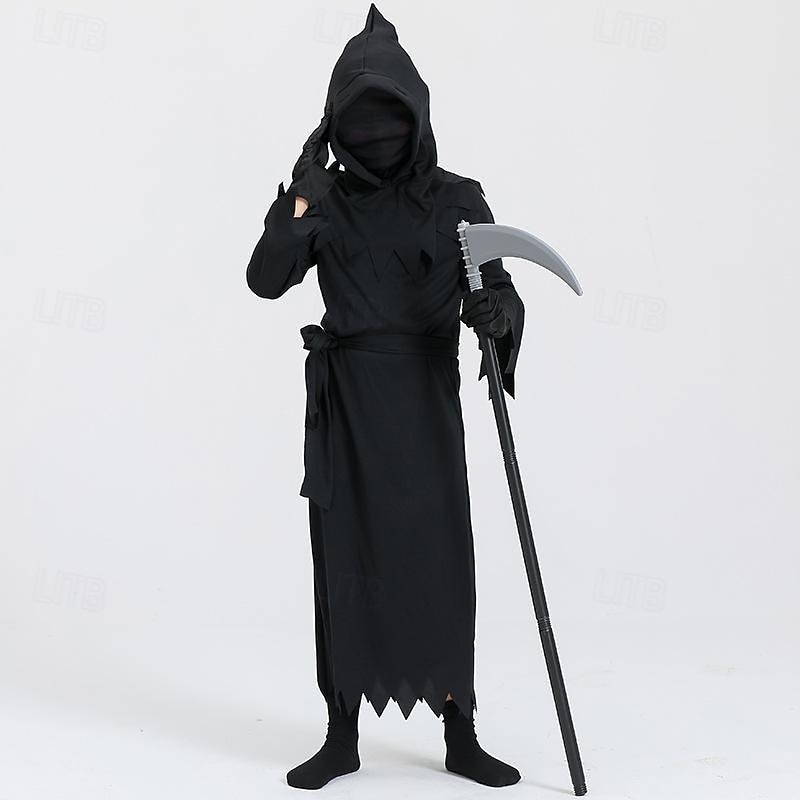 Skeleton Skull Ghost Grim Reaper Halloween Cape Cosplay Costume Hooded Cloak Scary Costume Kid's Boys' Carnival Masquerade Mardi Gras Performance Halloween Masquerade Easy Halloween Costumes Dress Up4