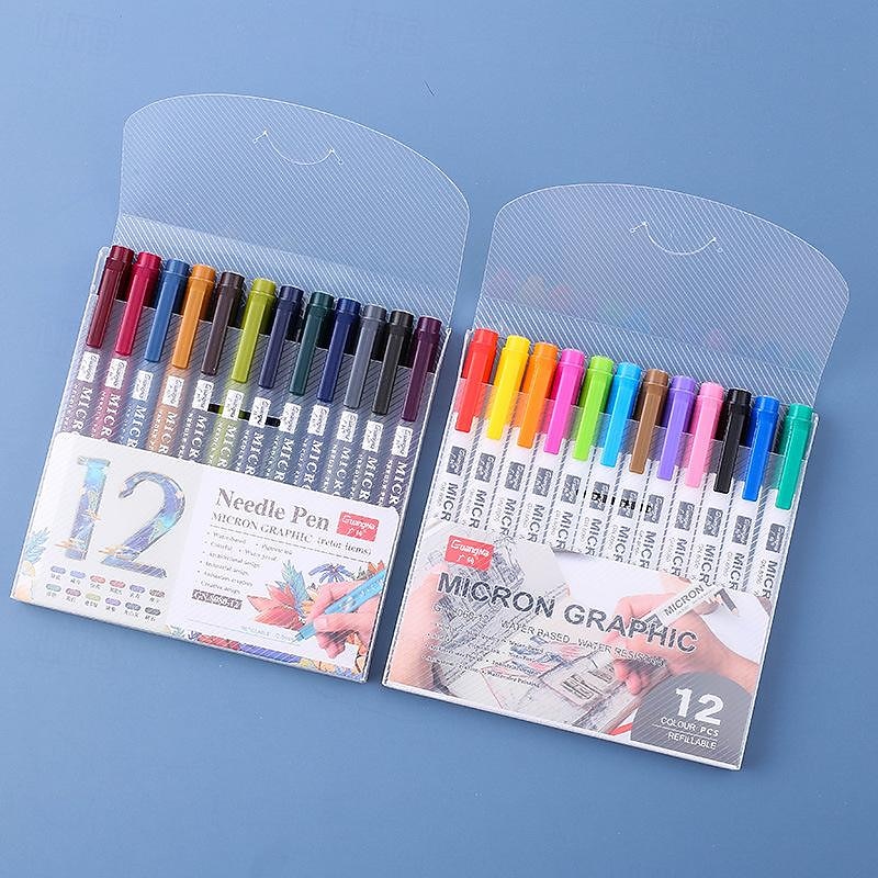 Line Pen Fast Dry Ink Painting Plastic Micro Tip Fineliner Pen School Supplies Sketch Pen Colored Pen 12 PCS3