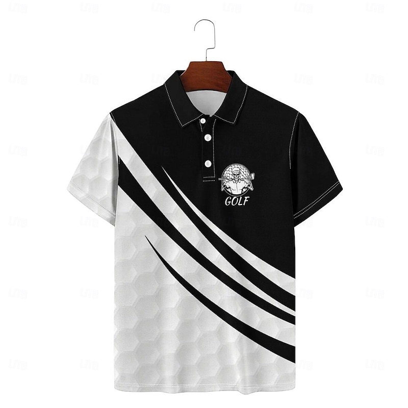 Men's Casual 3D Print Polo Set Daily Wear Short Sleeve Turndown Polo Shirts White Spring & Summer S M L Micro-elastic Lapel Polo4