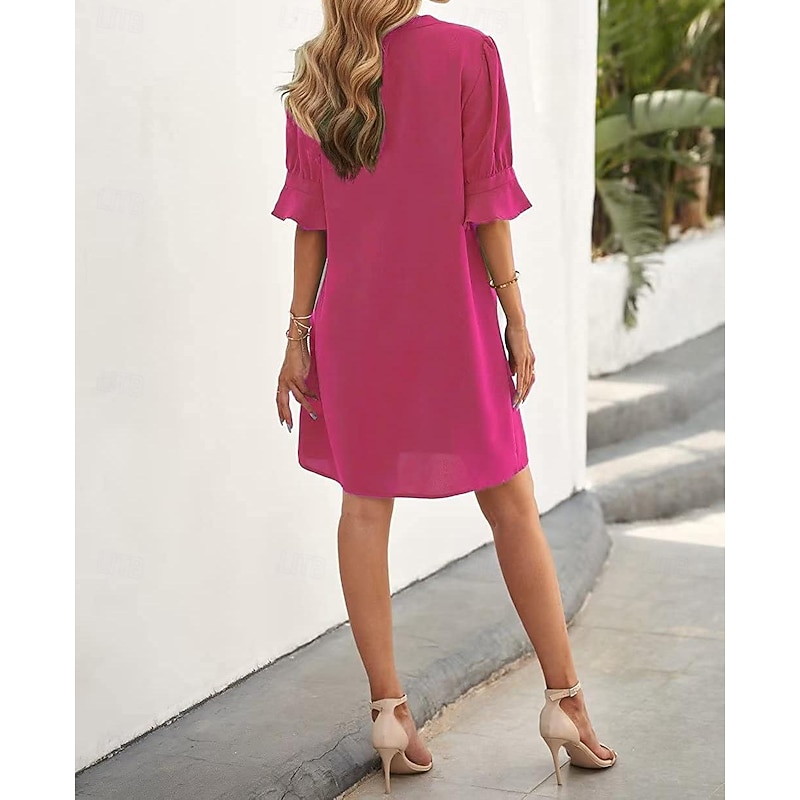 Women's Work Dress A Line Dress Tunic Dress Fashion Office Workfashion Mini Dress Ruffle V Neck Half Sleeve Plain Loose Fit Blue Rose Beige Summer Spring S M L XL 2XL3