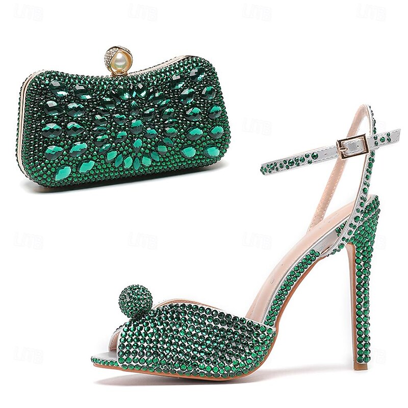 Women's Wedding Shoes Dress Shoes Ankle Strap Heels Comfort Shoes Wedding Party Color Block Contrast Color Wedding Heels Wedding Sandals Bridal Shoes Rhinestone Crystal Imitation Pearl Stiletto Round4