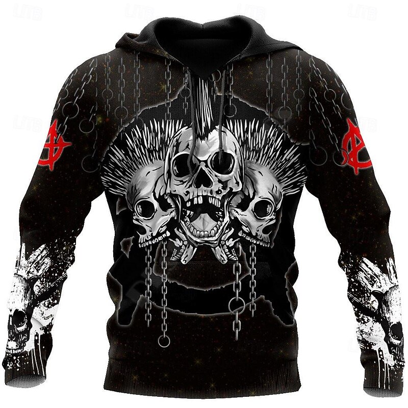 Halloween Skeleton Skull Death Hoodie Cartoon Manga 3D Front Pocket Graphic For Men's Adults' Halloween Carnival Masquerade 3D Print Casual Daily2
