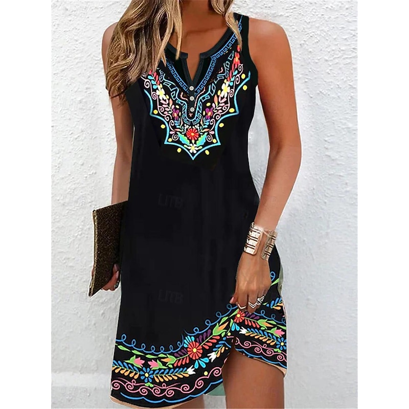 Women's Mini Dress Petite Dress T Shirt Dress Tee Dress Sundress Summer Dress Fashion Modern Mature Outdoor Vacation Casual Regular Fit Floral Sleeveless Split Neck Yellow Purple Summer - Main Image