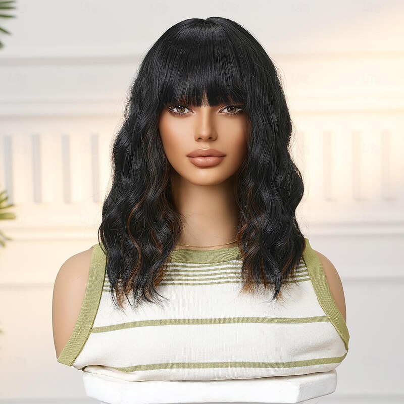 Synthetic Wig Uniforms Career Costumes Princess Curly Wavy Middle Part Layered Haircut Machine Made Wig 14 inch Black / Brown Synthetic Hair Women's Cosplay Party Fashion Multi-color2