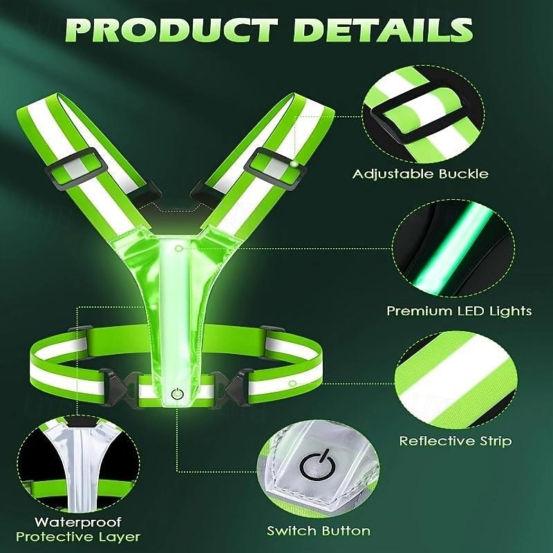 1pc LED Reflective Running Vest Light High Visibility, Rechargeable & Adjustable Lighting for Safe Walking, Running, Cycling Durable & Comfortable Design2