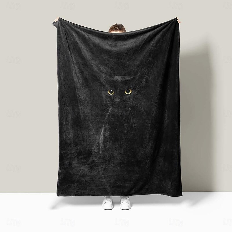 Black Cat Flannel Blanket Sofa Cover Blanket Office Nap Blanket AC Blanket Skin-friendly Children Adult Bedroom Blanket