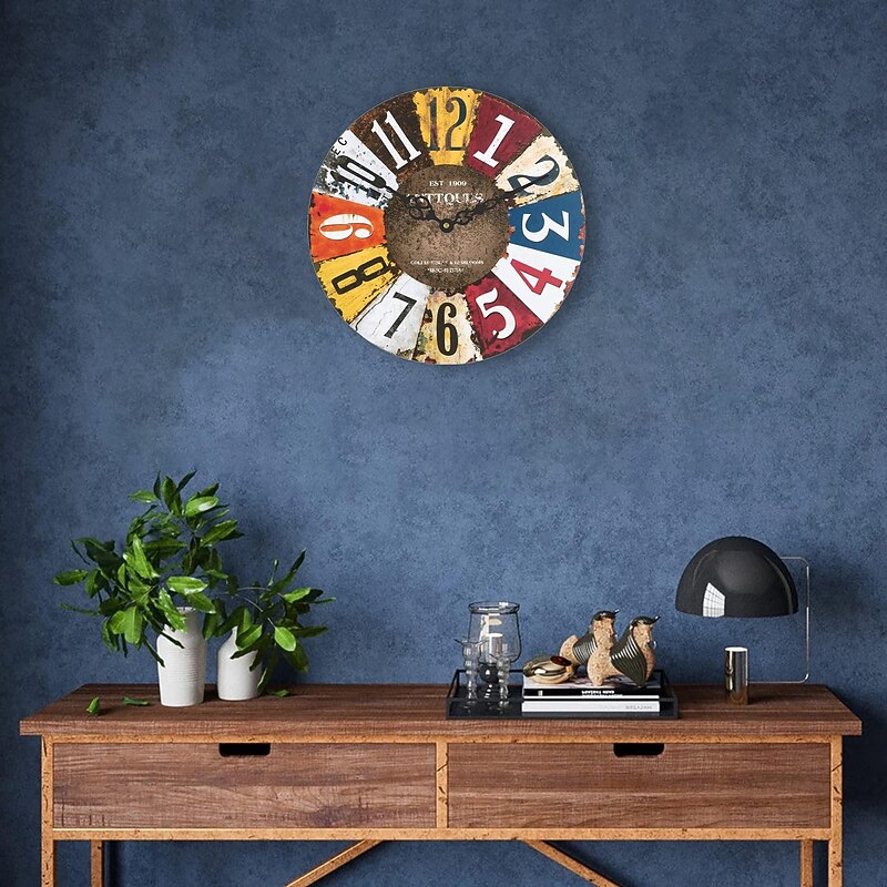 Wall Clocks Nordic Retro Shabby Style Chic Hanging Vintage Rust Decor Round Giant Clocks Living Room3