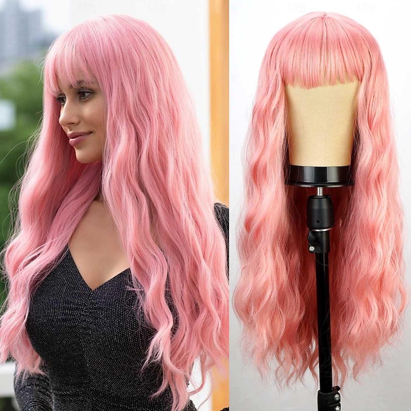 Synthetic Wig Middle Part Wig Long Auburn Red Green Pink Blonde Synthetic Hair Halloween Cosplay Party Wigs