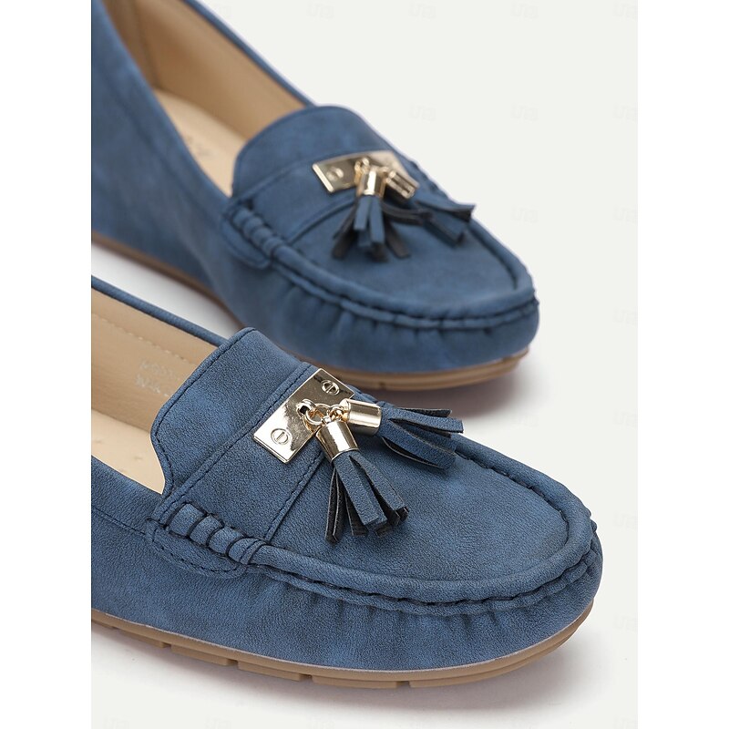 Women's Blue Suede Loafers with Tassels – Comfortable Slip-On Moccasins for Casual and Everyday Wear4