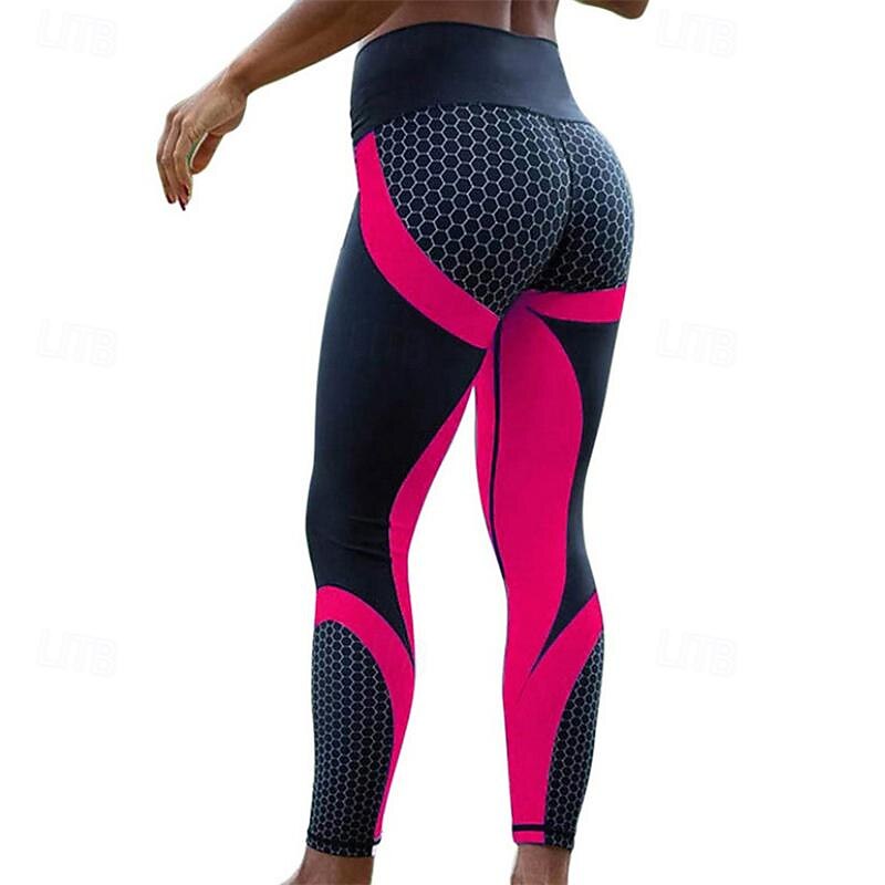 Women's Yoga Pants Yoga Leggings Elastic Waistband High Waist Pilates Gym Workout Workout Tights Color Block Black Yellow Red Sports Activewear Stretchy Slim4