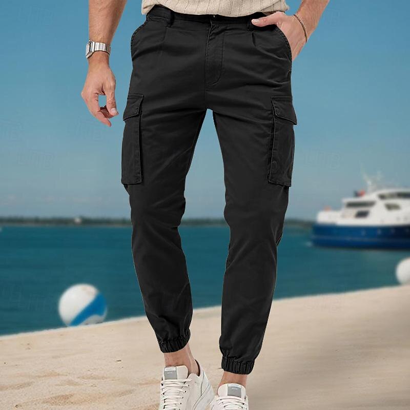 Men's Cargo Pants Tactical Pants Trousers Buttons Multi Pocket Elastic Cuff Plain Wearable Outdoor Daily Camping & Hiking Fashion Classic Black White4