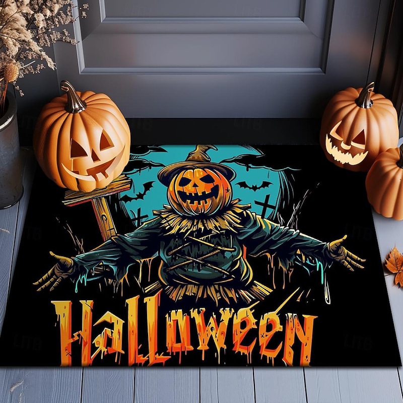 Halloween Decorations Pumpkin Scarecrow Doormat Kitchen Mat Floor Mat Non-Slip Area Rug Oil Proof Rug Indoor Outdoor Mat Bedroom Decor Bathroom Mat Entrance Rug