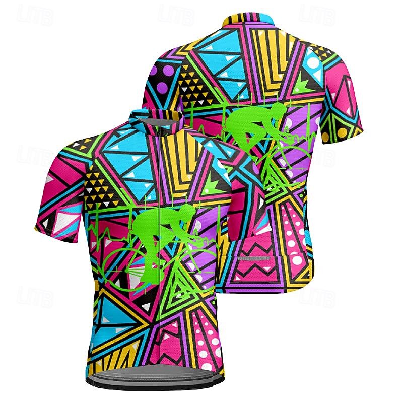 Men's Cycling Jersey Color Block Short Sleeve Bike Tee Tshirt Jersey Top with 3 Rear Pockets Mountain Bike MTB Quick Dry Breathable Sports Rainbow Clothing Apparel3