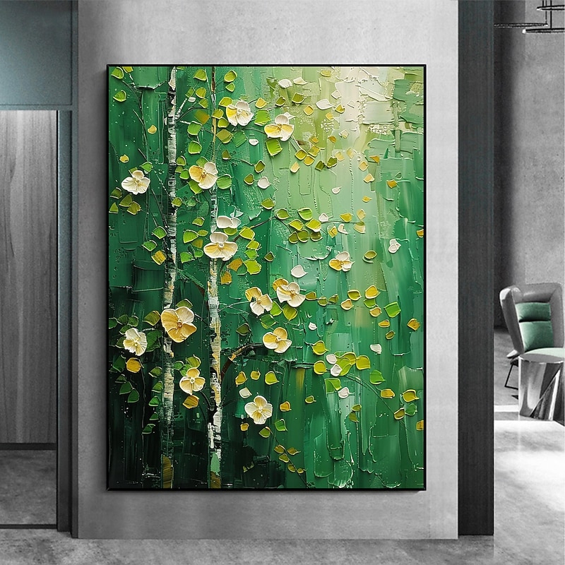 Handmade Original Green Forest Oil Painting On Canvas Abstract Tree Scenery Wall Art for Home Decor With Stretched Frame Without Inner Frame Painting2