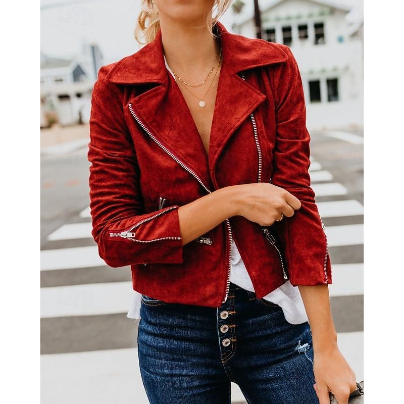 Women's Coat Outdoor Street Daily Fall Winter Regular Coat Regular Fit Windproof Warm Breathable Stylish Casual Street Style Jacket Long Sleeve Plain Full Zip Black Red Khaki2