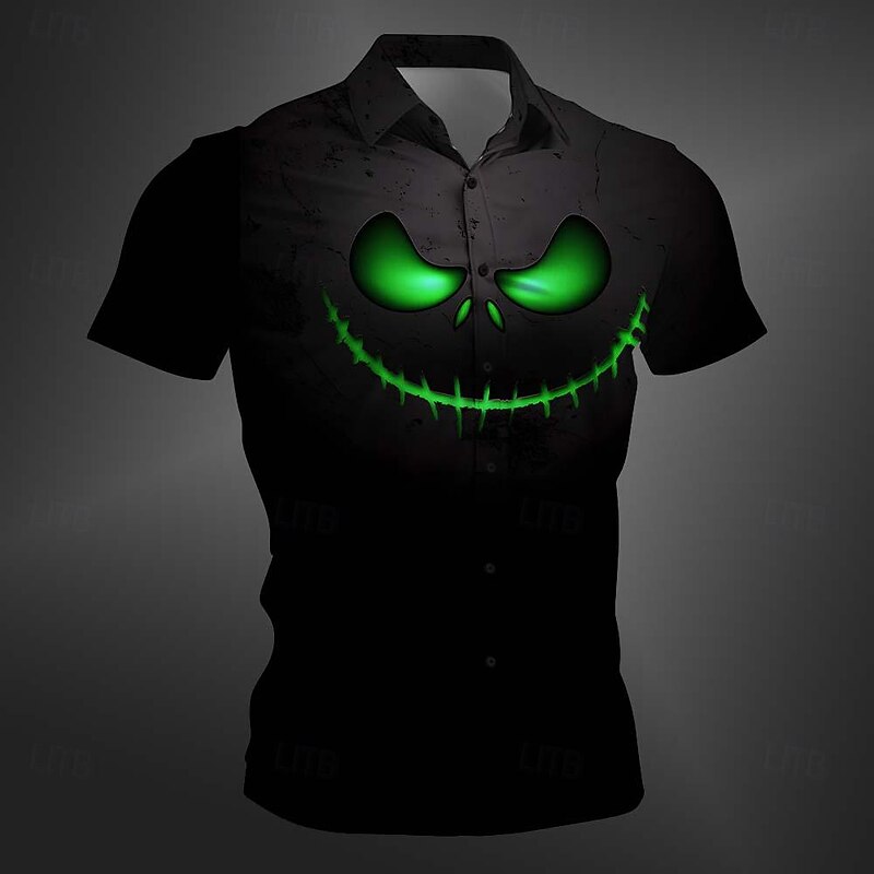 Halloween Men's Pumpkin Halloween Costumes Shirt Button Up Shirt Short Sleeve Casual Dark Vacation Party Evening Wear Daily Summer Winter Spring &  Fall Turndown Button Up 3D Print Purple Orange Green