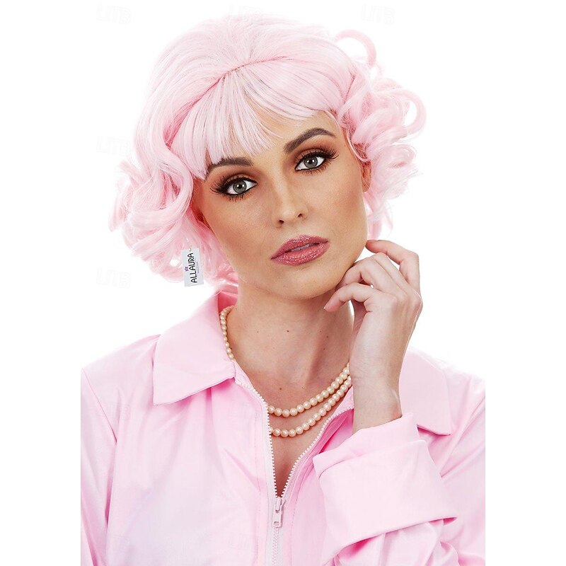 Pink Frenchie Wig 50's Character Wigs for Pink Ladies Pink Wig - Short Curly Wig Pink Wigs for Women Short Pink Wig Halloween Wigs