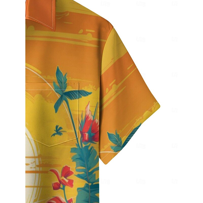 Men's Button Up Shirt Printed Shirts Short Sleeve Casual Going out Weekend Spring & Summer Shirt Collar Printing Orange3