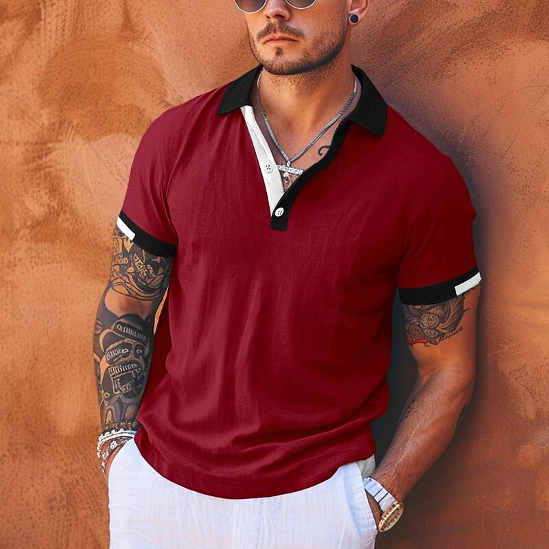 Men's Polo Shirts Sports Polo Shirts Casual Sports Ribbed Polo Collar Short Sleeve Fashion Basic Solid Color Classic Style Summer Regular Fit Light Blue Black White Light Green Red Polo Shirts